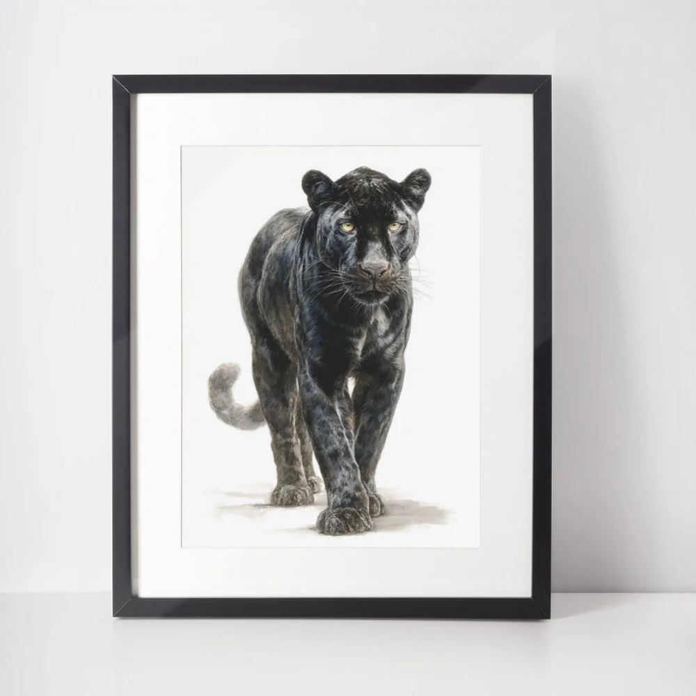 Watercolor Black Jaguar Wall Art Print Unframed - Majestic Jungle Elegance - Picture 2 of 6
